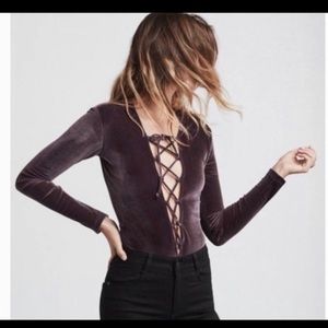 REFORMATION Avalon Velvet Bodysuit Top XS Brown